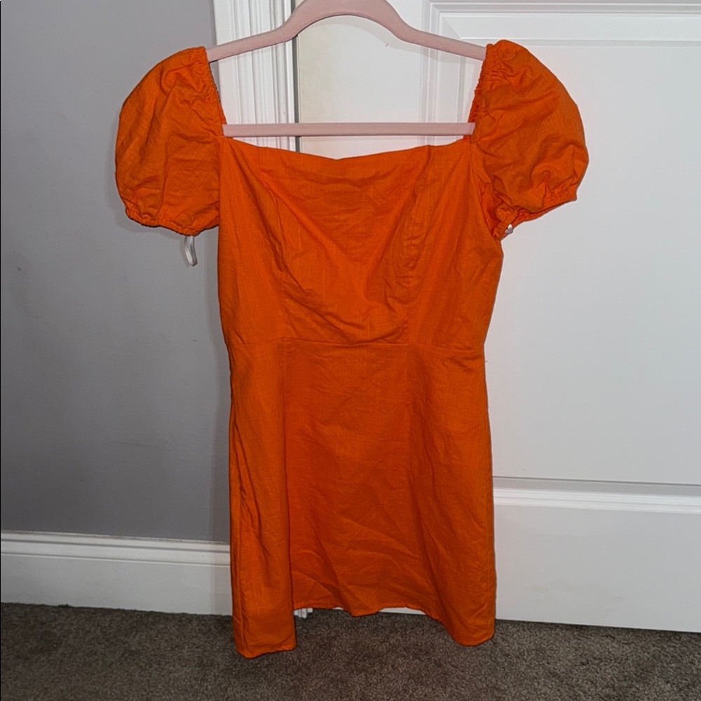 Orange Puff Sleeve Dress